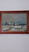 Hornyik Zoltán festmény Olaj farost : Tél