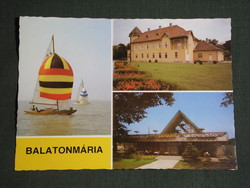 Képeslap, Balatonmáriafürdő,mozaik részletek,Festetics-kastély,hotel,Pannonia étterem,presszó,hajó