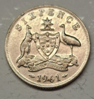 Ausztrália II. Erzsébet 500 ezüst 6 Pence 1961. (H/28)