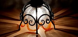 Wrought iron ceiling lamp with Murano lampshade, negotiable art deco design