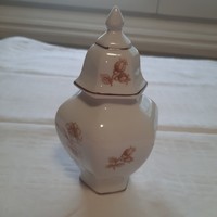 Holóházi lidded vase with a brown floral pattern