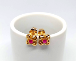 Filled gold (gf) earrings with faceted ruby cz crystal