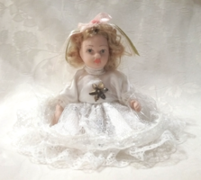 Antique porcelain little girl, doll 9 cm