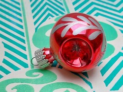 Retro glass Christmas tree decoration red indented side sphere glass decoration