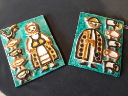 A rare and beautiful pair of wall ceramics by Ágnes Borsódy. He signaled on his back.