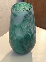 Glass design vase decorated with green bubbles 30.5 Cm