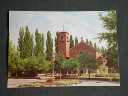 Képeslap, Balatonföldvár, templom látkép, park részlettel
