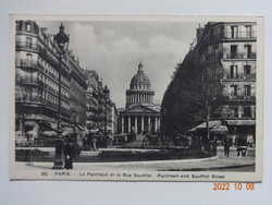 Régi postatiszta képeslap: Franciaország, Párizs, a Pantheon és a Soufflot utca, 1910-es évek