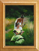 László Gulyás: Spring flowers - framed 84x64 cm - artwork 70x50 cm - k17/1645