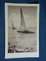 Postcard, Balaton beach detail, sailing ship