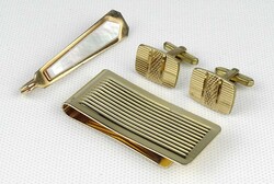 1Q440 elegant gold colored cufflinks pair + tie pin + money clip