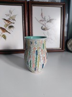 Interesting, exciting ceramic vase with colorful glaze, turquoise blue interior, 12 cm