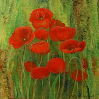 Oil painting Poppies on stretched canvas, 58x58cm