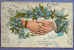 Antik dombornyomott üdvözlő képeslap - kézfogó  1907ből