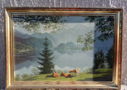 Signed oil canvas painting alpine landscape 100x70 cm