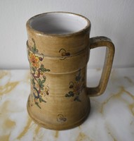 Antique hand-painted ceramic jug with a flower pattern, Italian craftsmanship, marked Gubbio