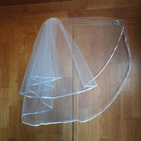 Fty74 - 2-layer snow-white wedding veil with satin edge 50/70x150cm
