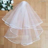 Fty78 - 2-layer ecru wedding veil with satin edge 50/70x150cm