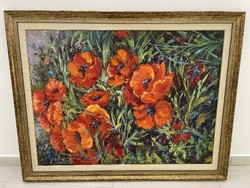 Czinege Zsolt hatalmas pipacsos virágos csendélet modern festmény kép
