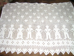 Charming hand crocheted antique folk art stained glass lace curtain