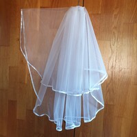 Fty86 - 2-layer ecru wedding veil with satin edge 60/80x150cm