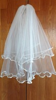 Fty79 - 2-layer ecru wedding veil with wavy satin edges 50/70x150cm