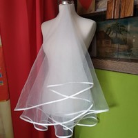 Fty80 - 2-layer ecru bridal veil with satin border 50/70x150cm