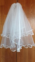 Fty87 - 2-layer ecru wedding veil with wavy satin edge 60/80x150cm