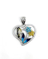 Silver heart pendant with colored stones and flowers (zal-ag115085)
