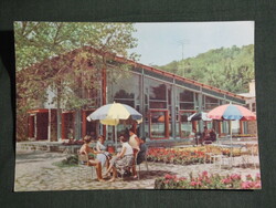 Képeslap, Balaton Tihany étterem látkép, terasz részlet emberekkel