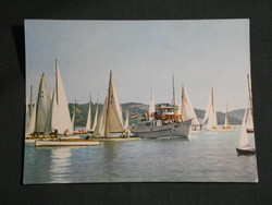 Képeslap, Balaton látkép, vitorlás hajó, Kelén sétahajó