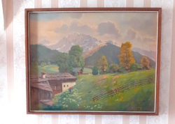 Large oil painting. In a wooden frame. 77X61 cm