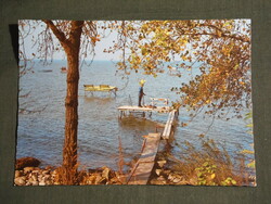 Postcard, Balaton beach detail, piers with fishermen