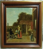 Pieter de Hooch nyomat (Két tiszt és egy asszony iddogál az udvaron
