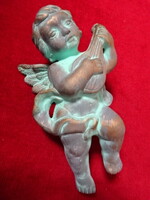 Antique ceramic angel from the 1930s. Lute artist, height 15 cm. Jokai.