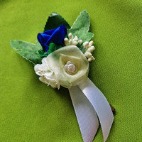 Wedding bok36 - royal blue satin rose brooch, bok cream