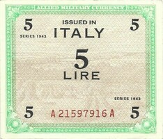 5 Lire lira 1943 Italy military militari beautiful