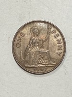 Egy angol Penny 1967 one Penny bronz Anglia II.Erzsébet királynő