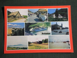 Postcard, Balaton mosaic details, Keszthely, Badacsony, Tihany, boat, ice cream cart, light rail