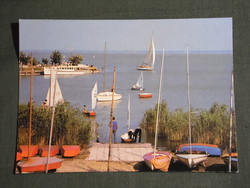 Postcard, detail of Balaton beach, Tihany harbor, pleasure boat, sailing school