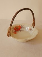 Régi Bavaria jelzett Schumann fonott bambusz füles kosárka kínáló süteményes tálka ékszer tartó 16cm