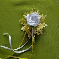 Wedding bok37 - snow white satin rose brooch, with boch crete yellow lace decoration