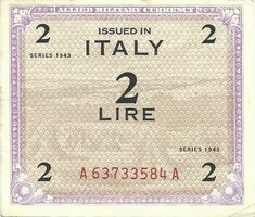 2 lire lira 1943 Olaszország katonai militari hajtatlan