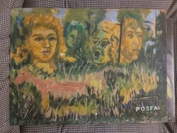 L.Kovács Júlia/Pósfai Júlia/Pósfainé: " Rejtőzködők az erdőben", festmény, olaj, falap, 35x49 cm