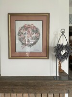 Csodás pasztell kép, keresztszemes koszorút ábrázoló nyomat 56x51 cm