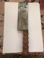 Meat cutter / butcher's axe, with iron head and carved wooden handle. Old. It was my grandfather's. 18cm x 14cm