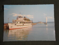 Postcard, Balaton beach, Siófok harbor detail, Beloianis cruise ship