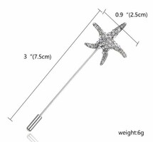 Lapel pin, badge six07 - starfish with rhinestones 25x75mm