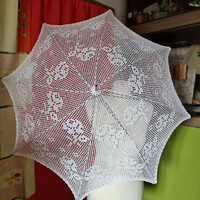 ESKÜVŐ ELE08 - Horgolt fehér színű menyasszonyi csipke napernyő