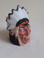 GYŰJTŐI RITKASÁG! Antik különlegesség Ernst Bohne biszkvit porcelán indián fej bögre fejdísszel